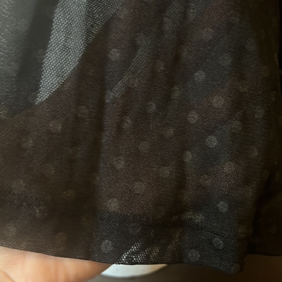 Women’s black sheer polka dot blouse with tie strings on the neck for bow - Picture 6 of 13